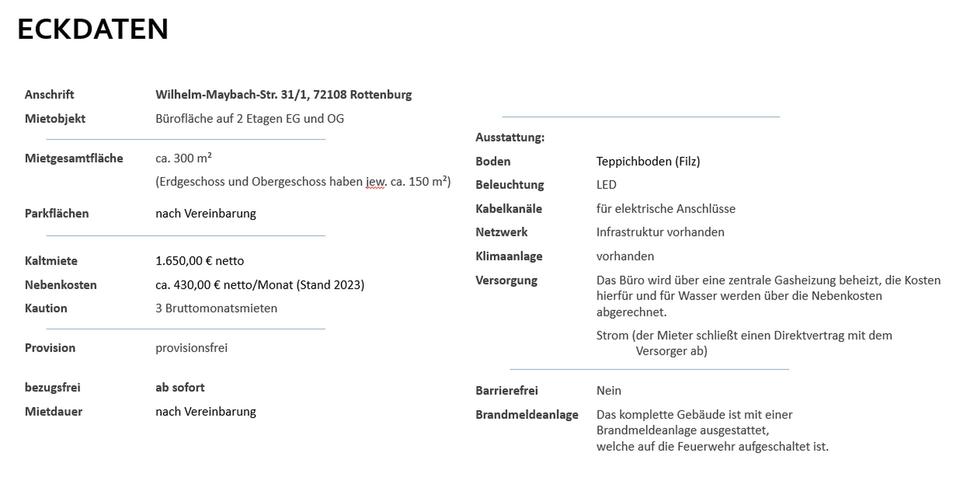 Gewerbeobjekt Rottenburg am Neckar - 1.650&euro; | Angebot:23407874