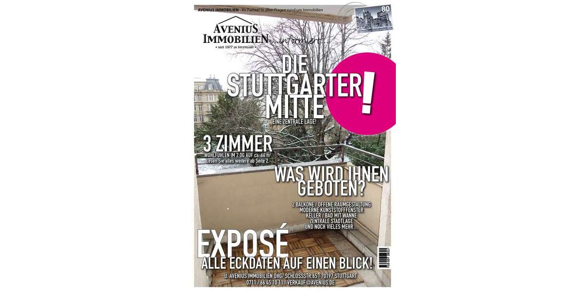 Etagenwohnung Stuttgart Stuttgart-Mitte - 3 Zimmer, 66 m&sup2;, 820&euro; | Angebot:27525339