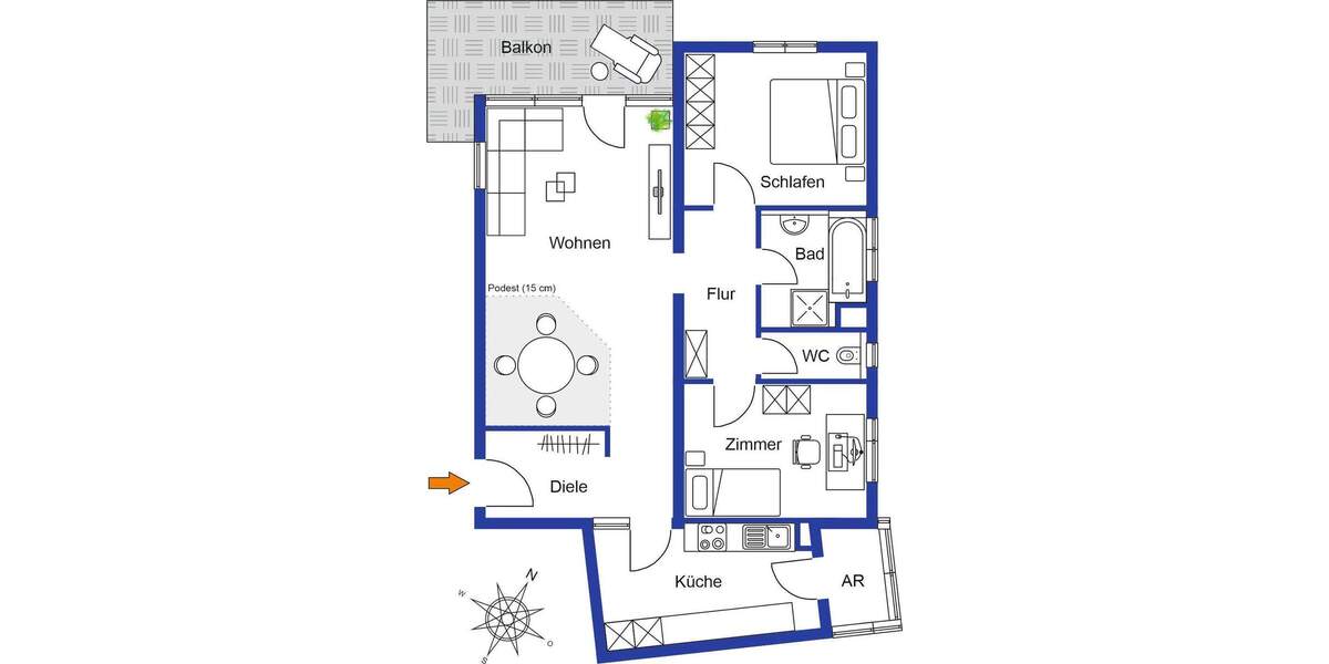 Etagenwohnung Böblingen Dagersheim - 3 Zimmer, 89 m&sup2;, 299.500&euro; | Angebot:25800932