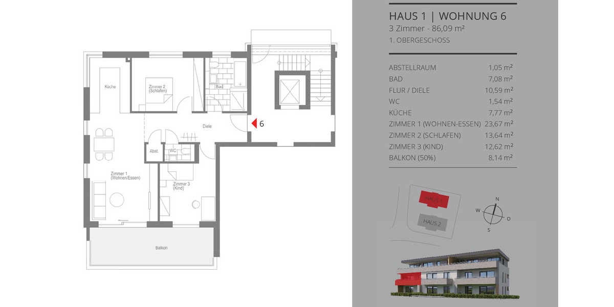 Etagenwohnung Herrenberg Oberjesingen - 3 Zimmer, 86 m&sup2;, 478.000&euro; | Angebot:25677648