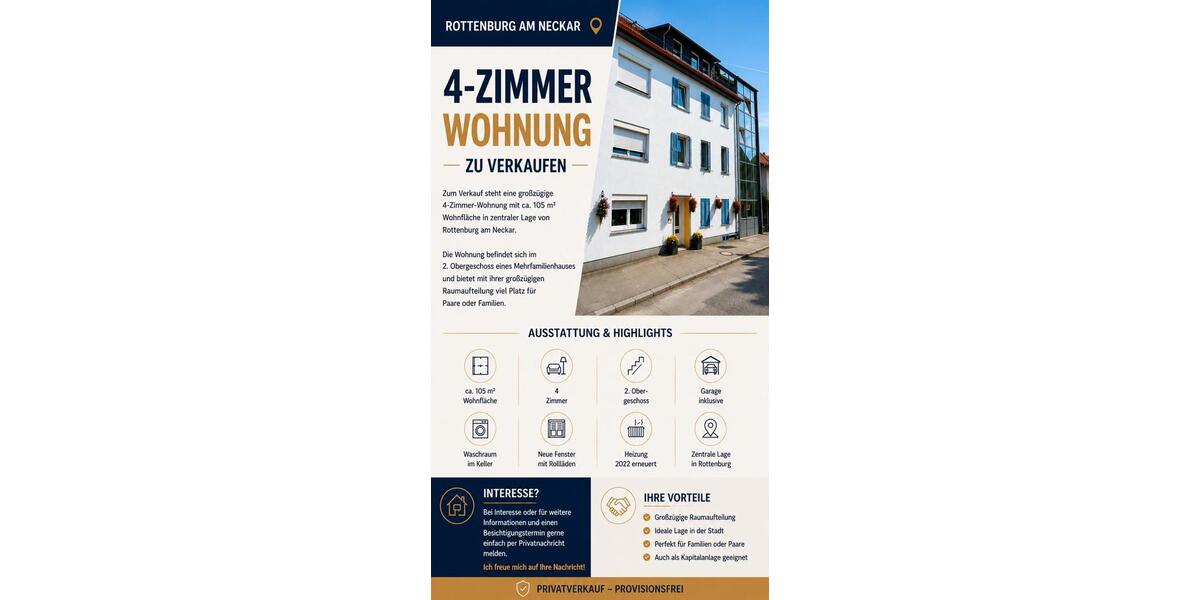 Etagenwohnung Rottenburg am Neckar - 4 Zimmer, 105 m&sup2;, 1.000.000&euro; | Angebot:27225279