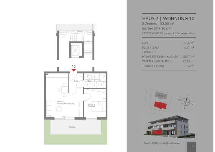 Terrassenwohnung Herrenberg Oberjesingen - 2 Zimmer, 58 m&sup2;, 305.000&euro; | Angebot:25677646