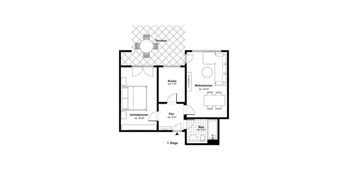 Etagenwohnung Dettenhausen - 2 Zimmer, 55 m&sup2;, 269.000&euro; | Angebot:25724179