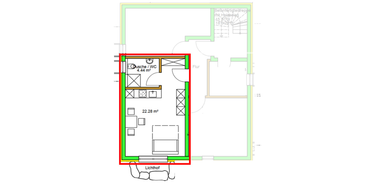 Etagenwohnung Rottenburg am Neckar - 1 Zimmer, 27 m&sup2;, 660&euro; | Angebot:24485142