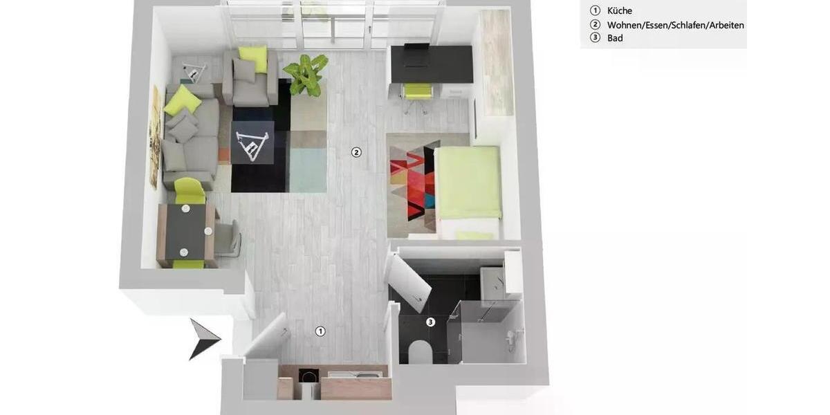 Etagenwohnung Stuttgart Sillenbuch - 1 Zimmer, 32 m&sup2;, 885&euro; | Angebot:25978053