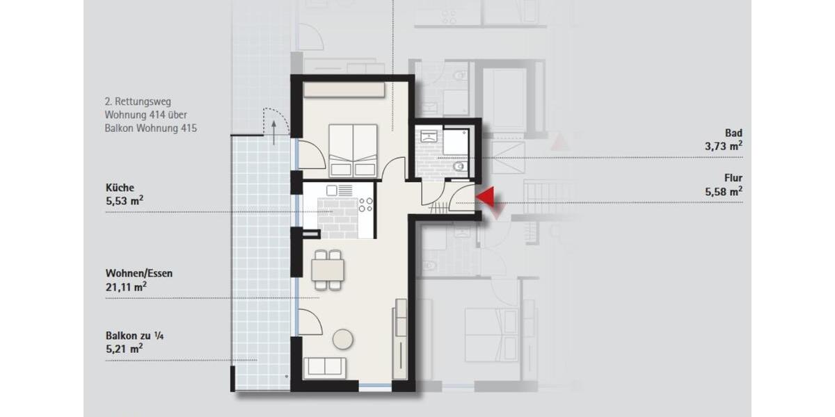 Etagenwohnung Leinfelden-Echterdingen Echterdingen - 2 Zimmer, 56 m&sup2;, 1.111&euro; | Angebot:25824852