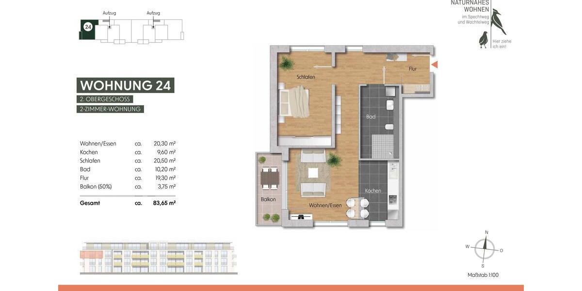 Etagenwohnung Rottenburg am Neckar - 2 Zimmer, 84 m&sup2;, 1.079&euro; | Angebot:15937506