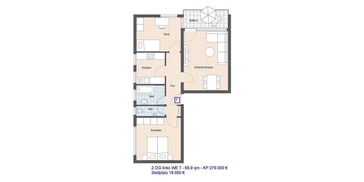 Etagenwohnung Ostfildern Scharnhausen - 3 Zimmer, 68 m&sup2;, 279.000&euro; | Angebot:25801969