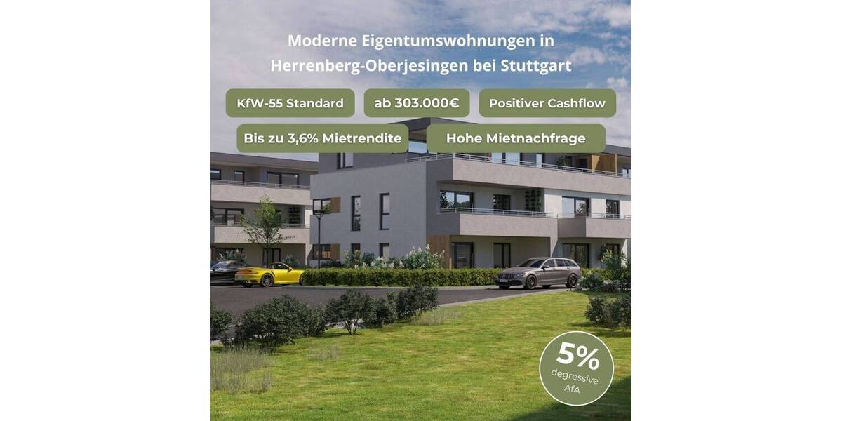 Terrassenwohnung Herrenberg Oberjesingen - 2 Zimmer, 58 m&sup2;, 305.000&euro; | Angebot:25677646