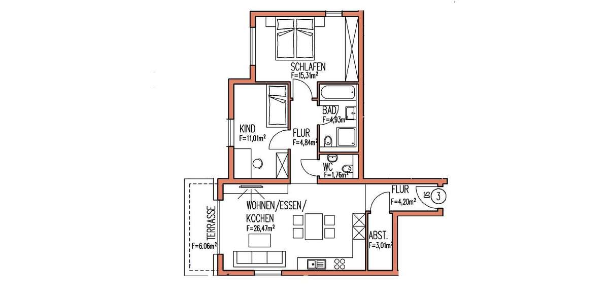 Etagenwohnung Dettingen - 3.5 Zimmer, 75 m&sup2;, 1.195&euro; | Angebot:25349309