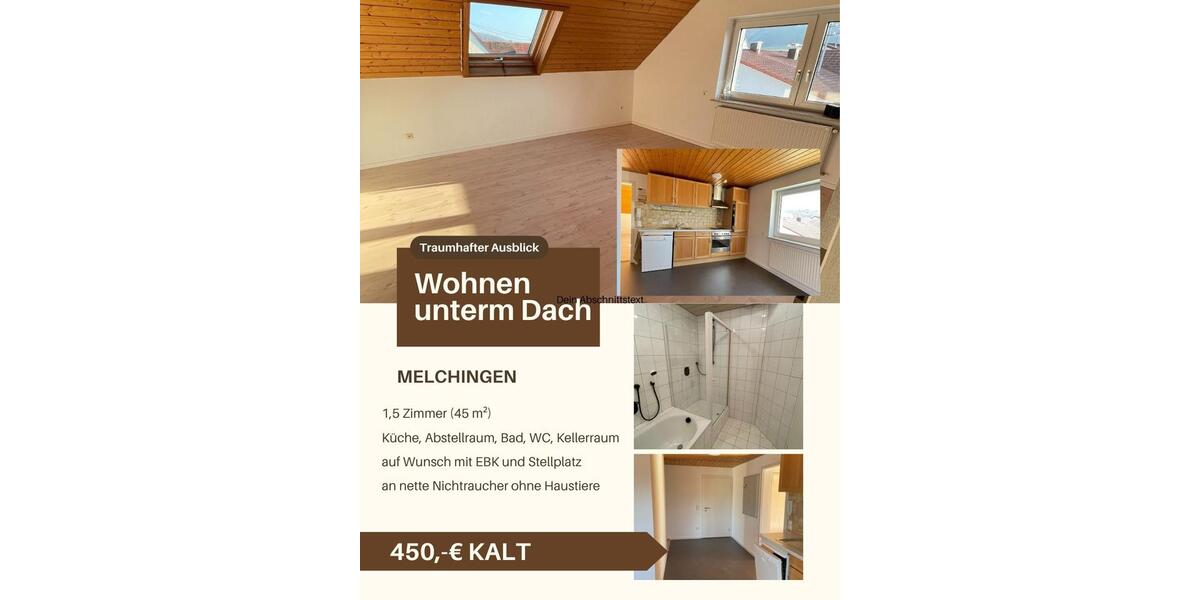 Dachgeschoßwohnung Burladingen - 1.5 Zimmer, 45 m&sup2;, 450&euro; | Angebot:26012921